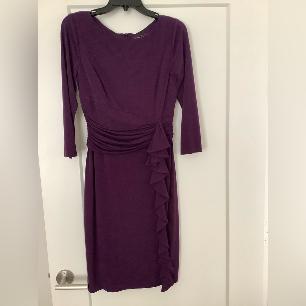 🌺❤️Jessica Howard Purple Ruched Ruffled Sheath Dress👗🍀